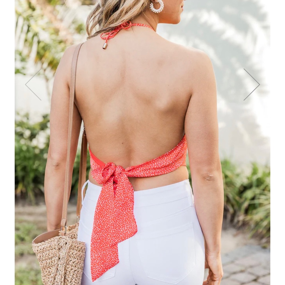 FEARLESS STYLE RED DOT SATIN HALTER CROPPED TANK